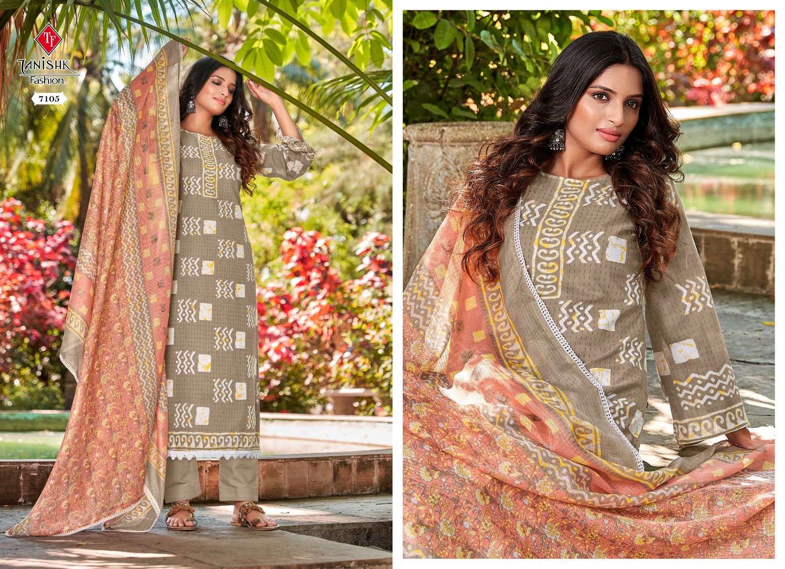 tanishk fashion sanah 7101-7108 series latest designer dress material catalogue design 2023 