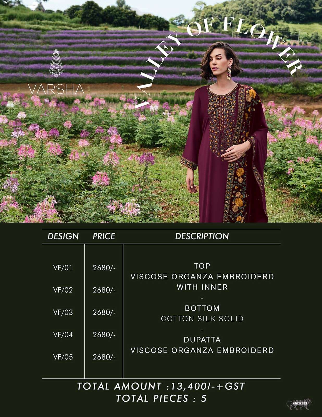 varsha fashion valley of flower 01-05 series indian designer salwar kameez catalogue wholesaler surat