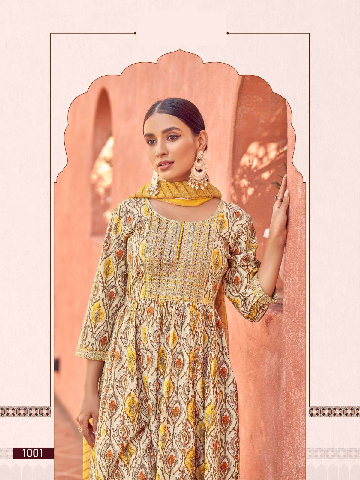 vitara fashion brinton 1001-1004 series nayra cut kurtis pant with dupatta catalogue wholesaler surat 