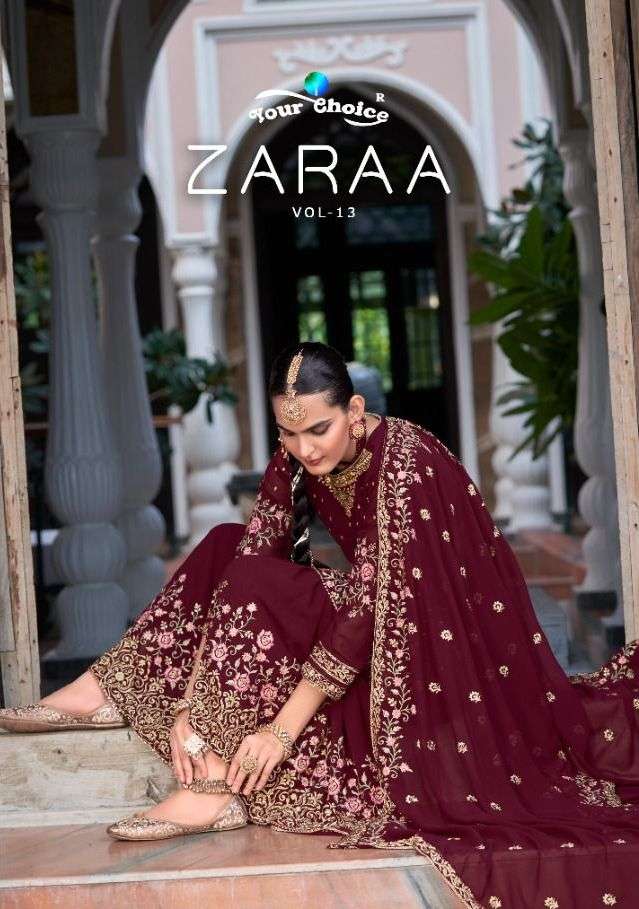 your choice zaraa vol-13 1301-1306 series blooming georgette designer party wear salwar suits manufacturer surat 