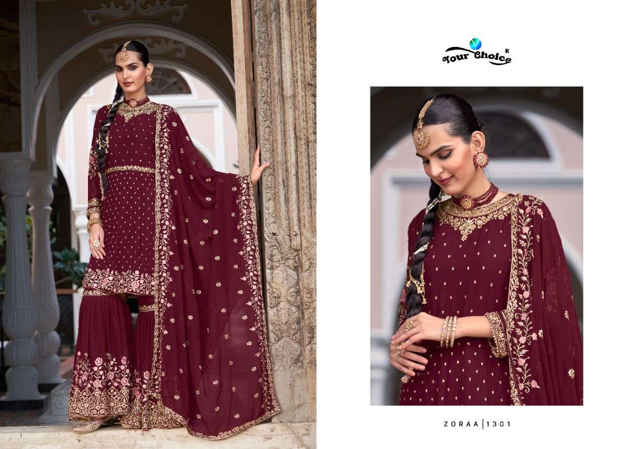 your choice zaraa vol-13 1301-1306 series blooming georgette designer party wear salwar suits manufacturer surat 