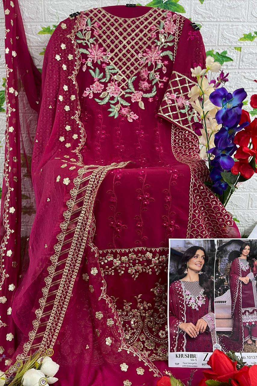 zaha khushbu vol-5 10137-10139 series faux georgette designer pakistani salwar suits catalogue manufacturer surat 