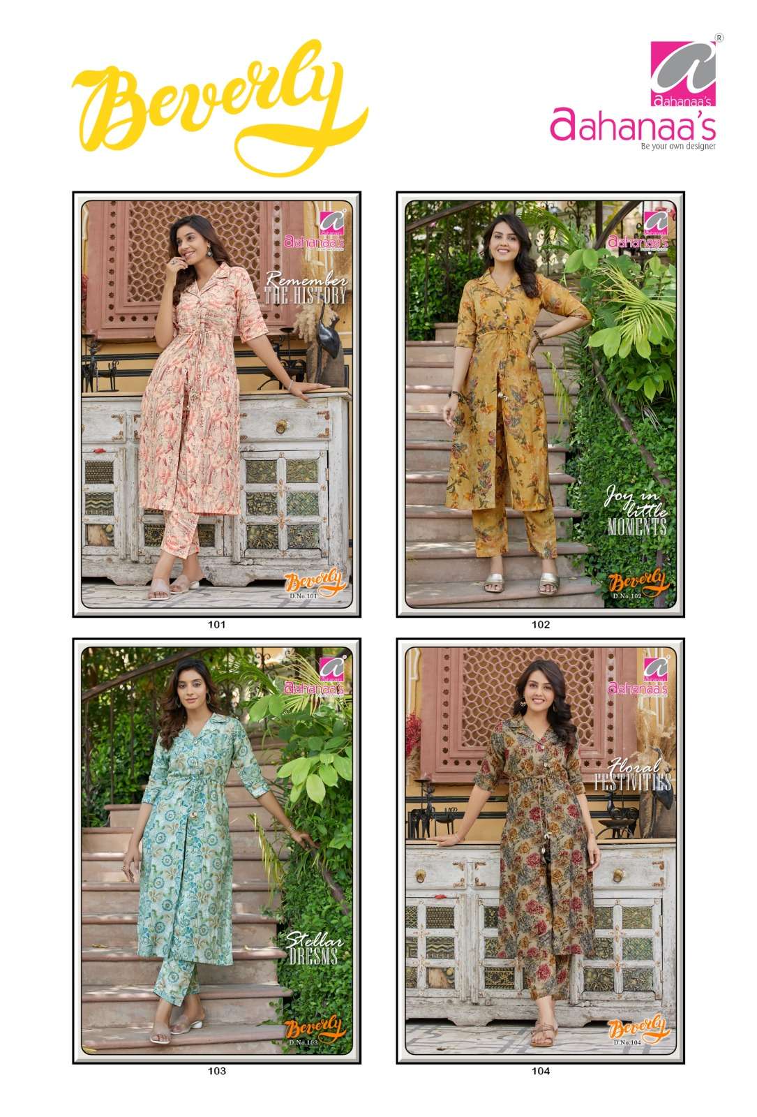 aahanaas beverly 101-104 series trendy designer dress catalogue wholesale price surat 