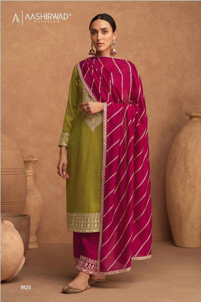 aashirwad creation kesariya colors function special designer salwar suits catalogue wholesaler surat