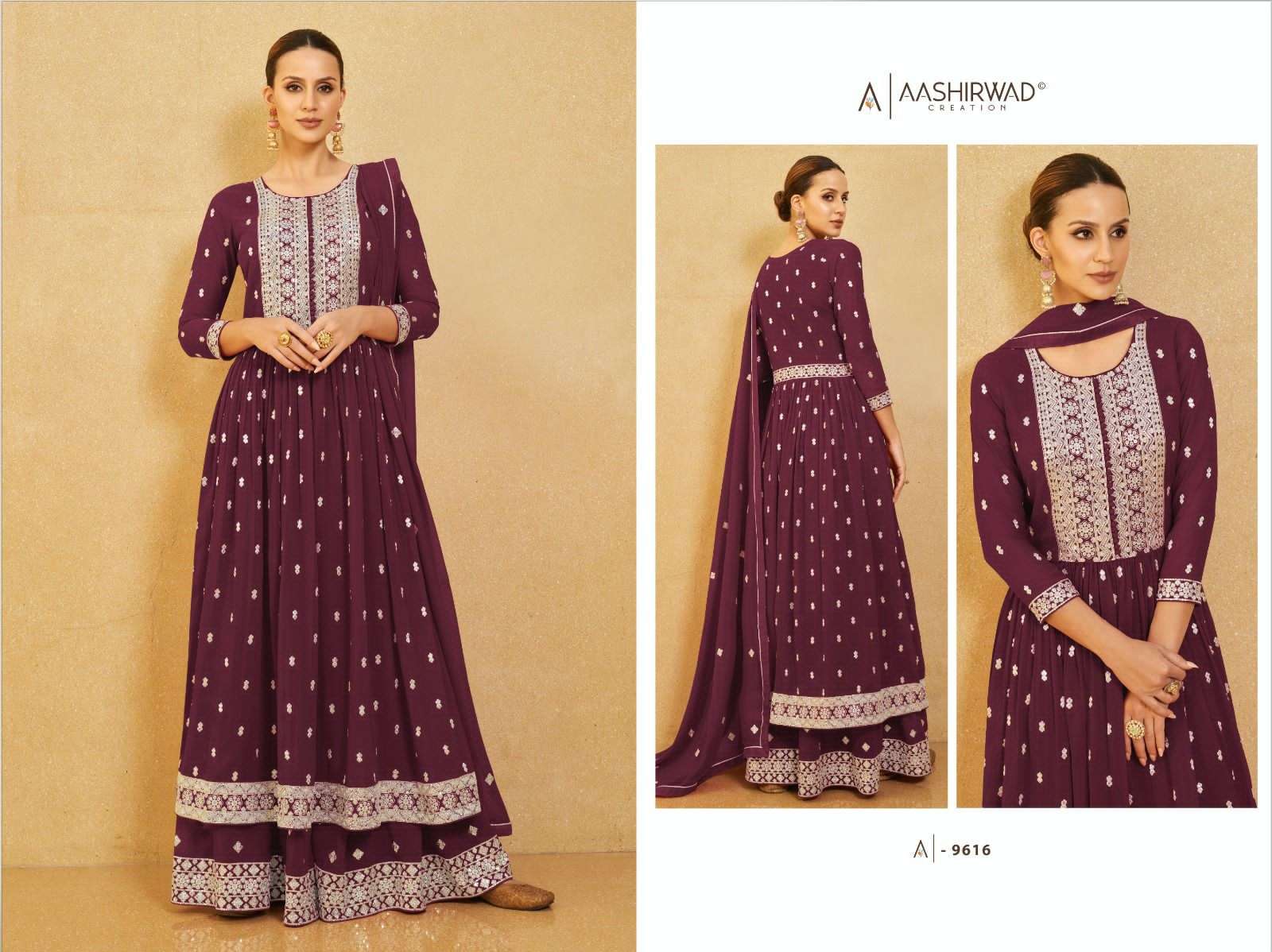 aashirwad creation nura 9613-9617 series real georgette designer salwar suits catalogue design 2023 