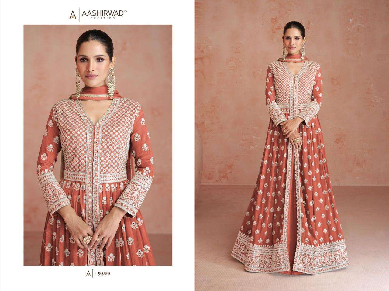 aashirwad creation orchid 9554-9558 series free size stich designer party wear salwar suits latest catalogue in surat 