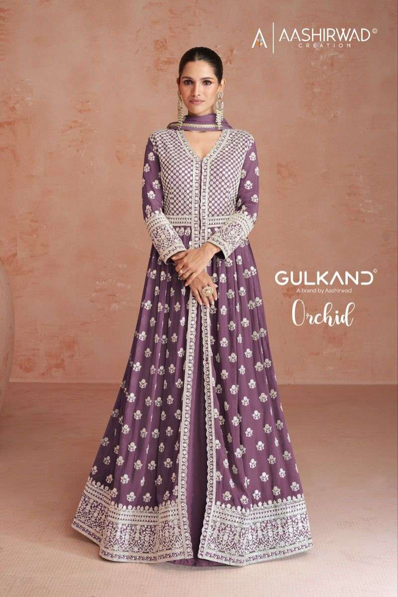 aashirwad creation orchid 9554-9558 series free size stich designer party wear salwar suits latest catalogue in surat 