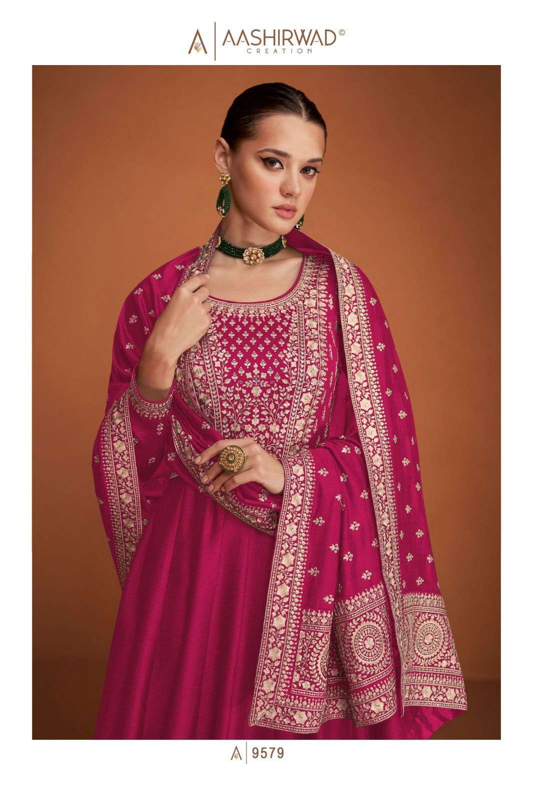 aashirwad creation veera 9577-9581 series stylish look designer party wear dress latest catalogue design 2023 