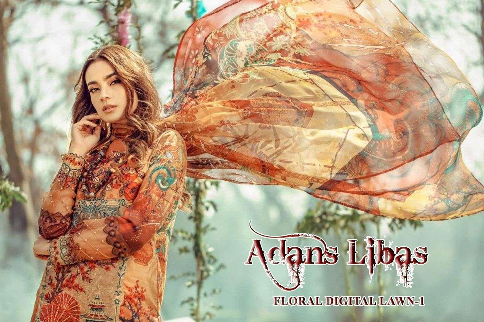 adans libas floral digital lawn vol-1 11001-11004 series fancy designer pakistani salwar suits catalogue manufacturer in surat