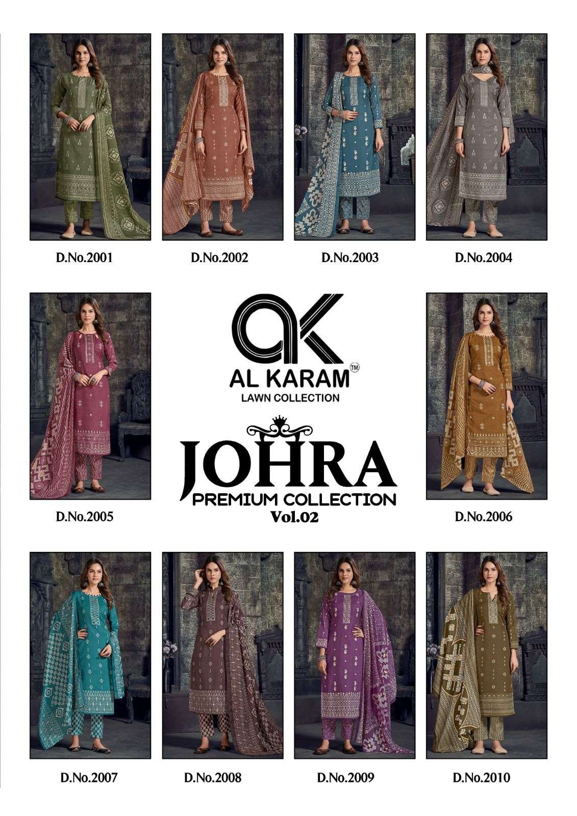 al karam johra vol-2 2001-2010 series soft cotton designer salwar kameez catalogue manufacturer surat 