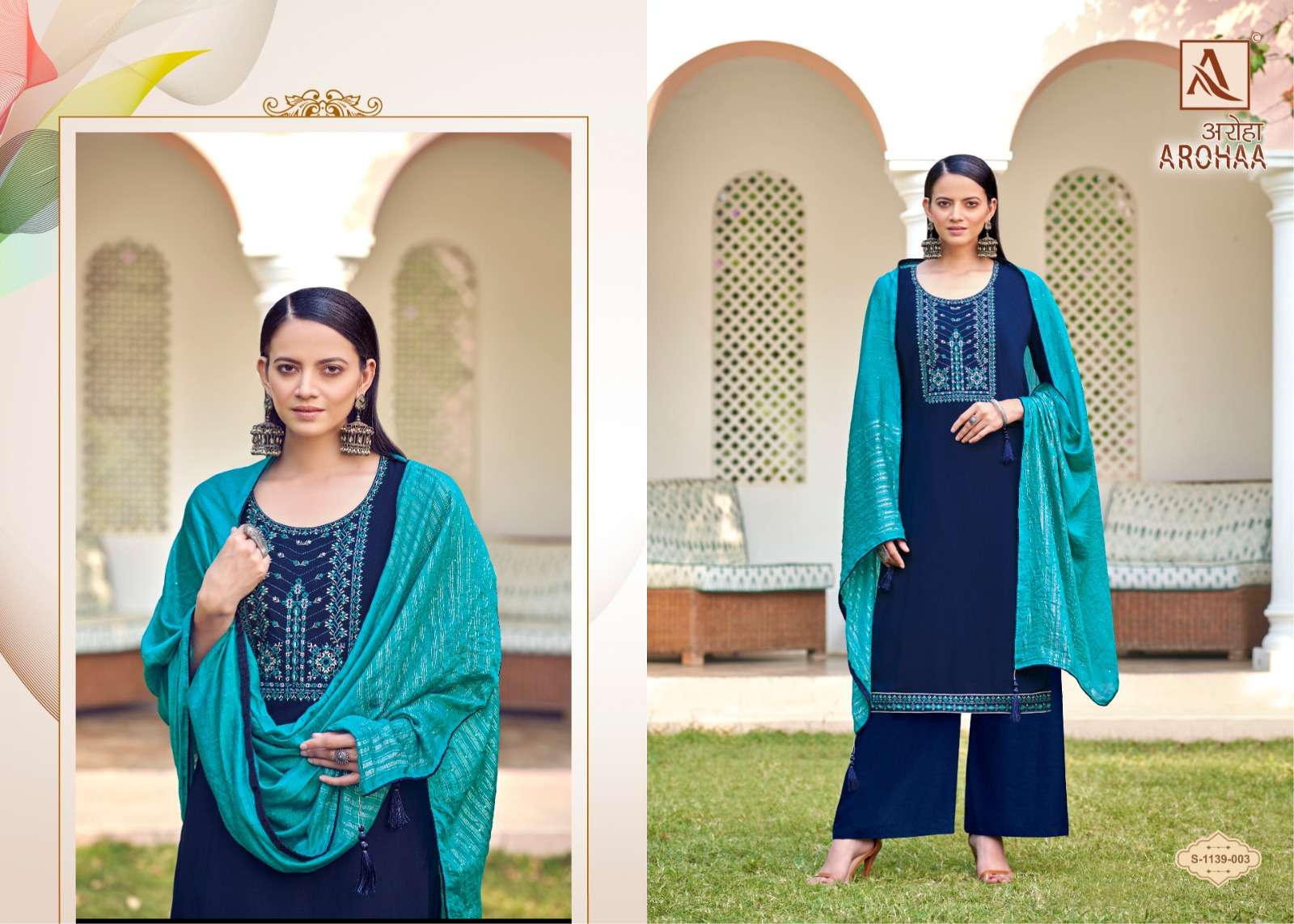 alok suits by arohaa exclusive indian reyon salwar kameez catalogue wholesaler surat 