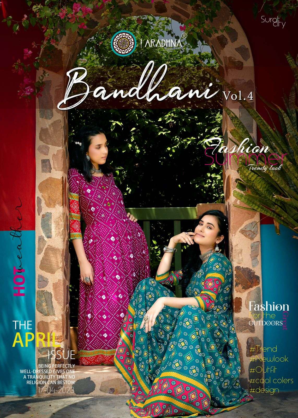 aradhna bandhani vol-4 4001-4012 series fancy designer long kurtis catalogue online dealer surat 