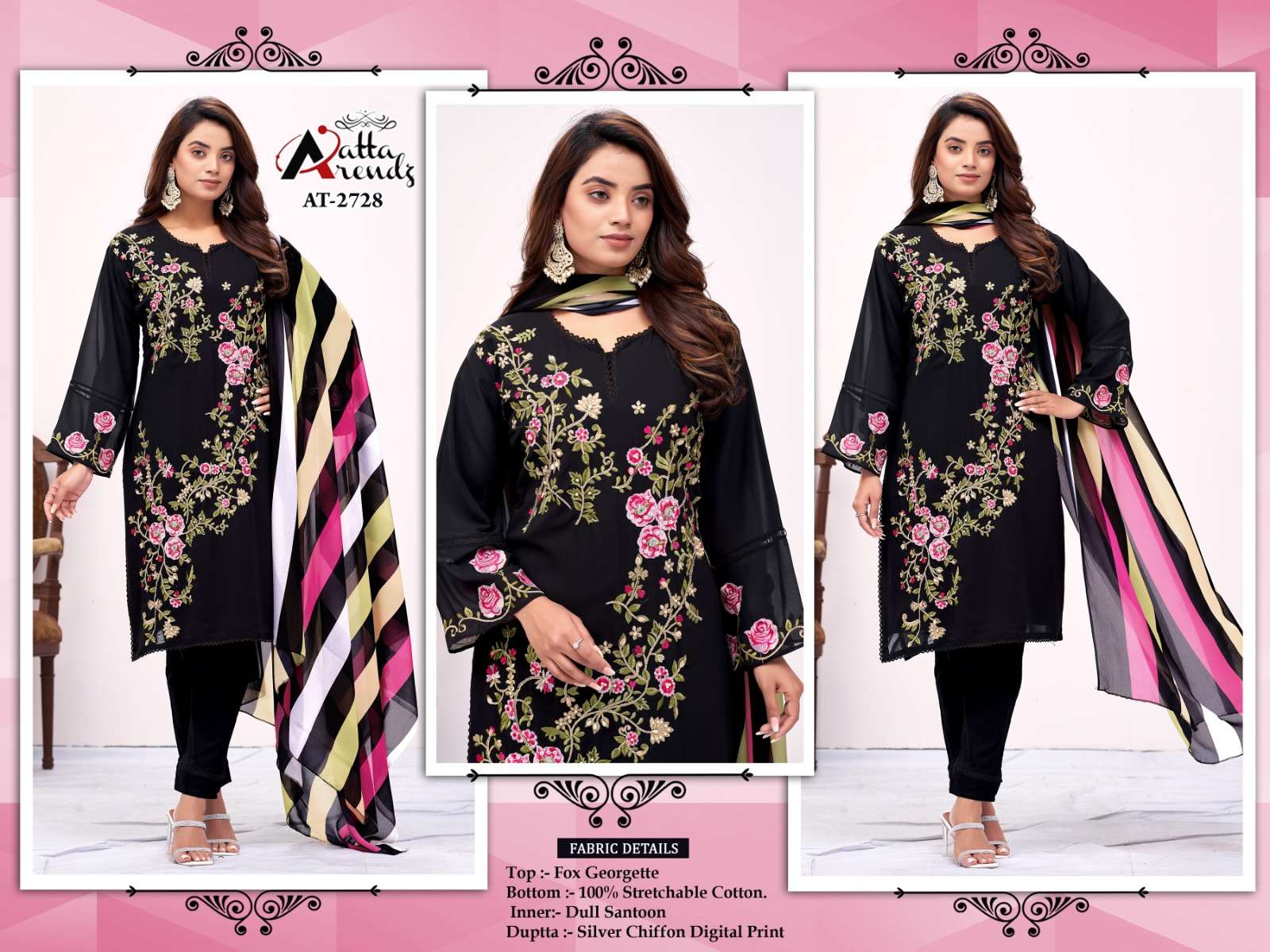atta trendz 2728 series georgette designer pakistani salwar suits manufacturer in surat