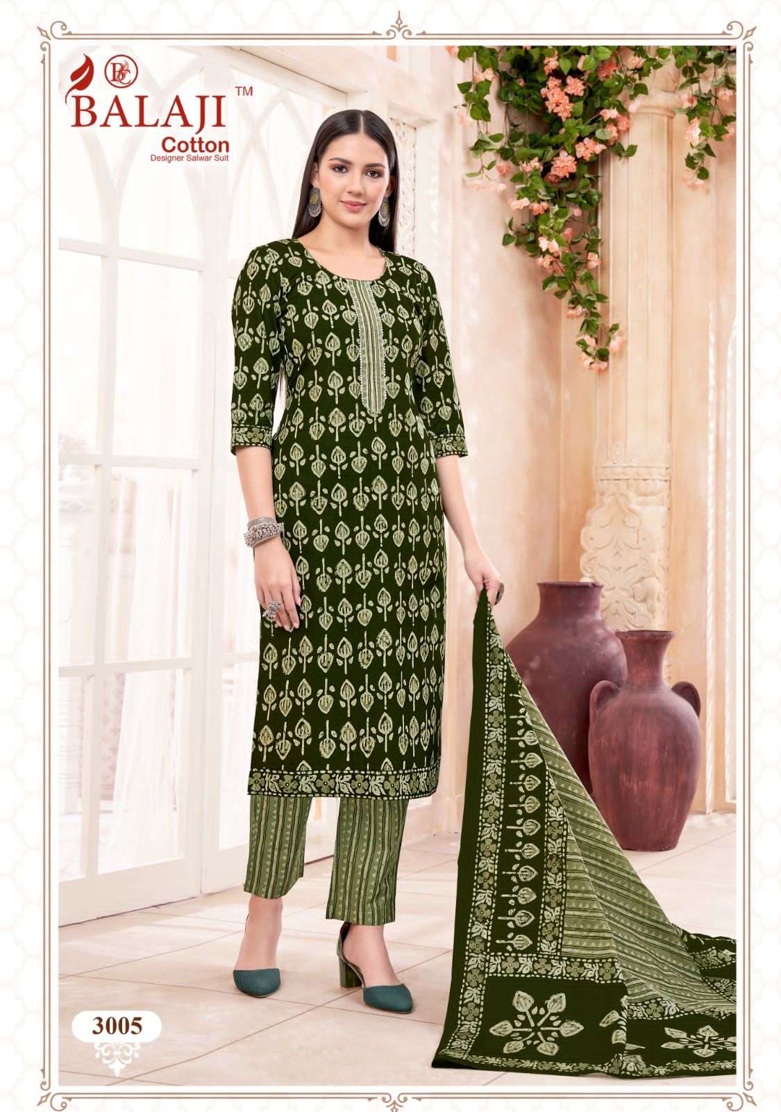 balaji cotton battik vol-3 3001-3012 series unstich designer dress material catalogue online dealer surat