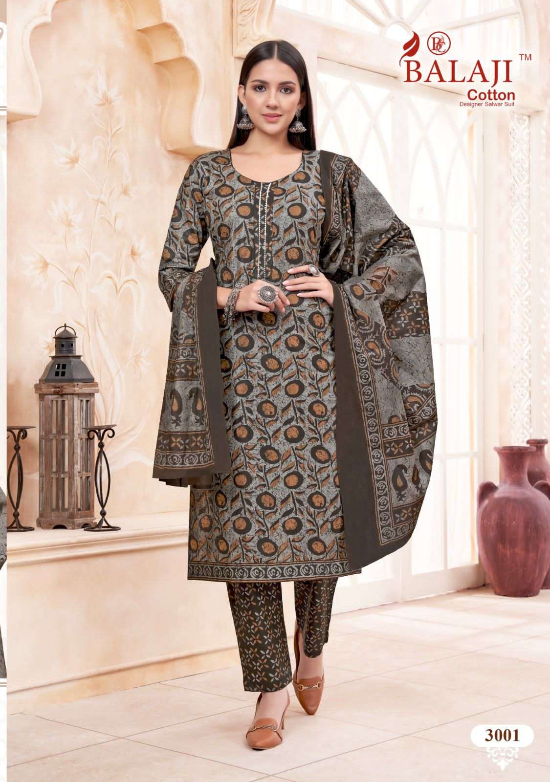balaji cotton battik vol-3 3001-3012 series unstich designer dress material catalogue online dealer surat
