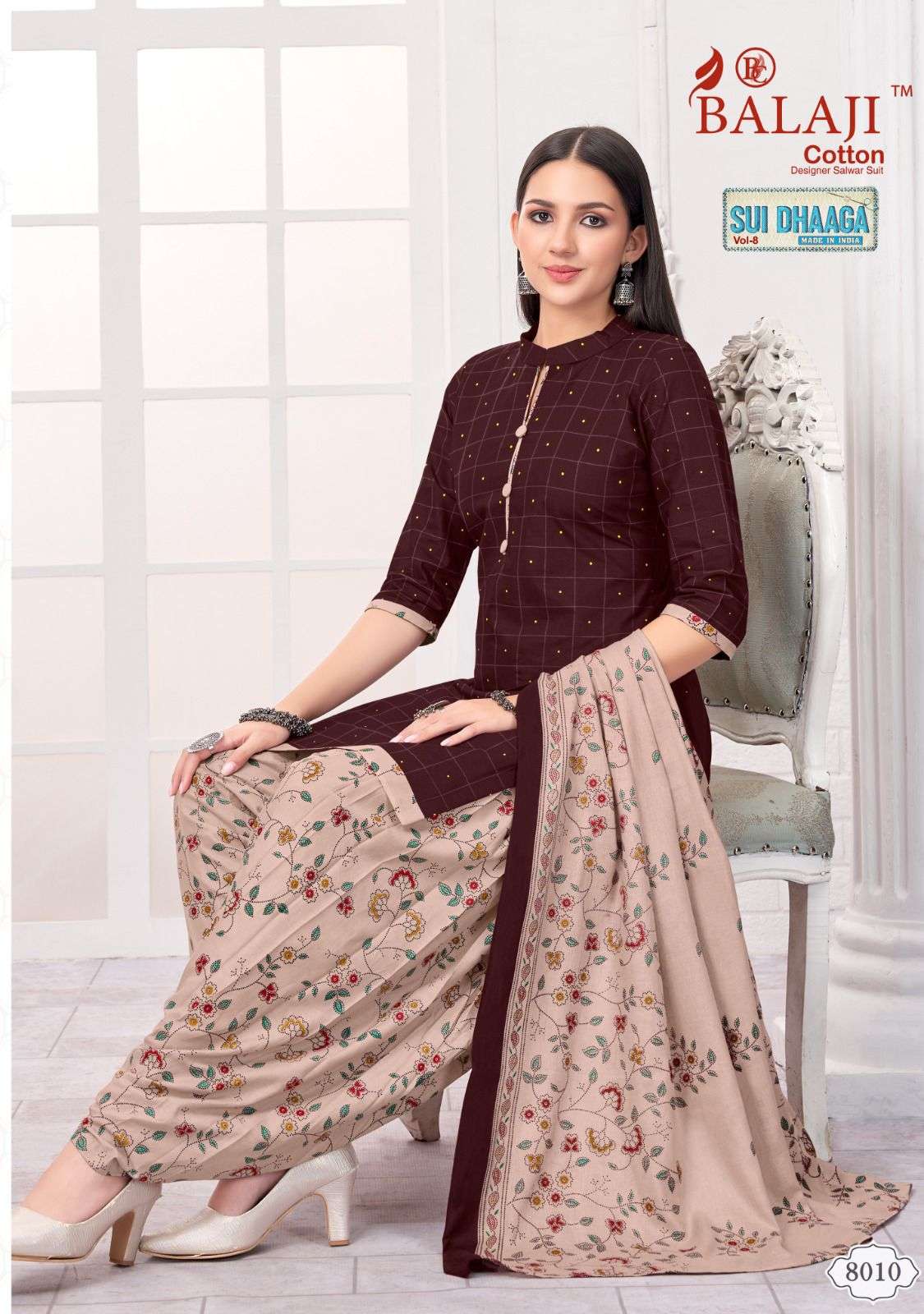 balaji cotton sui dhaaga vol-8 8001-8012 series trendy designer dress material catalogue online supplier surat 