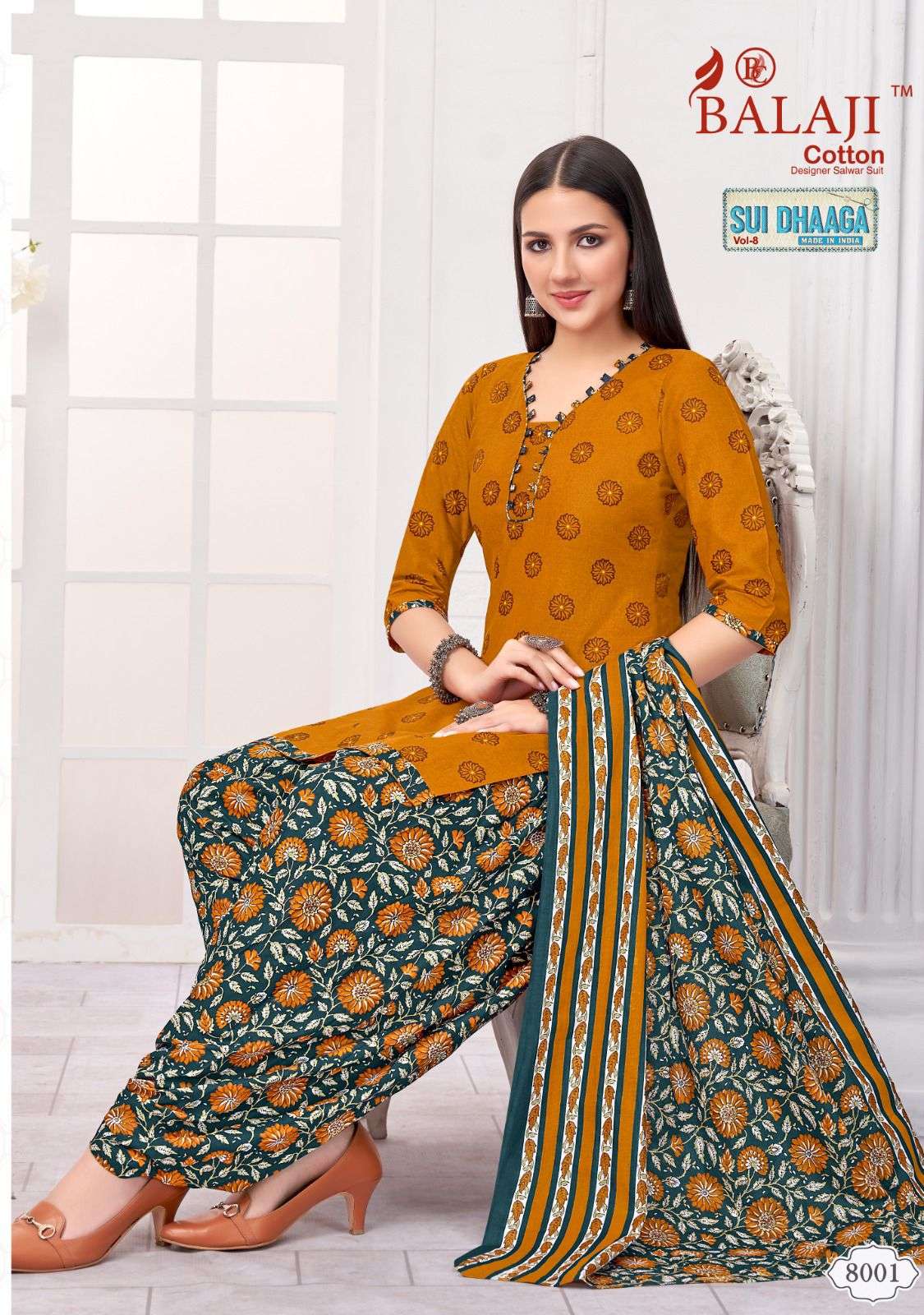 balaji cotton sui dhaaga vol-8 8001-8012 series trendy designer dress material catalogue online supplier surat 