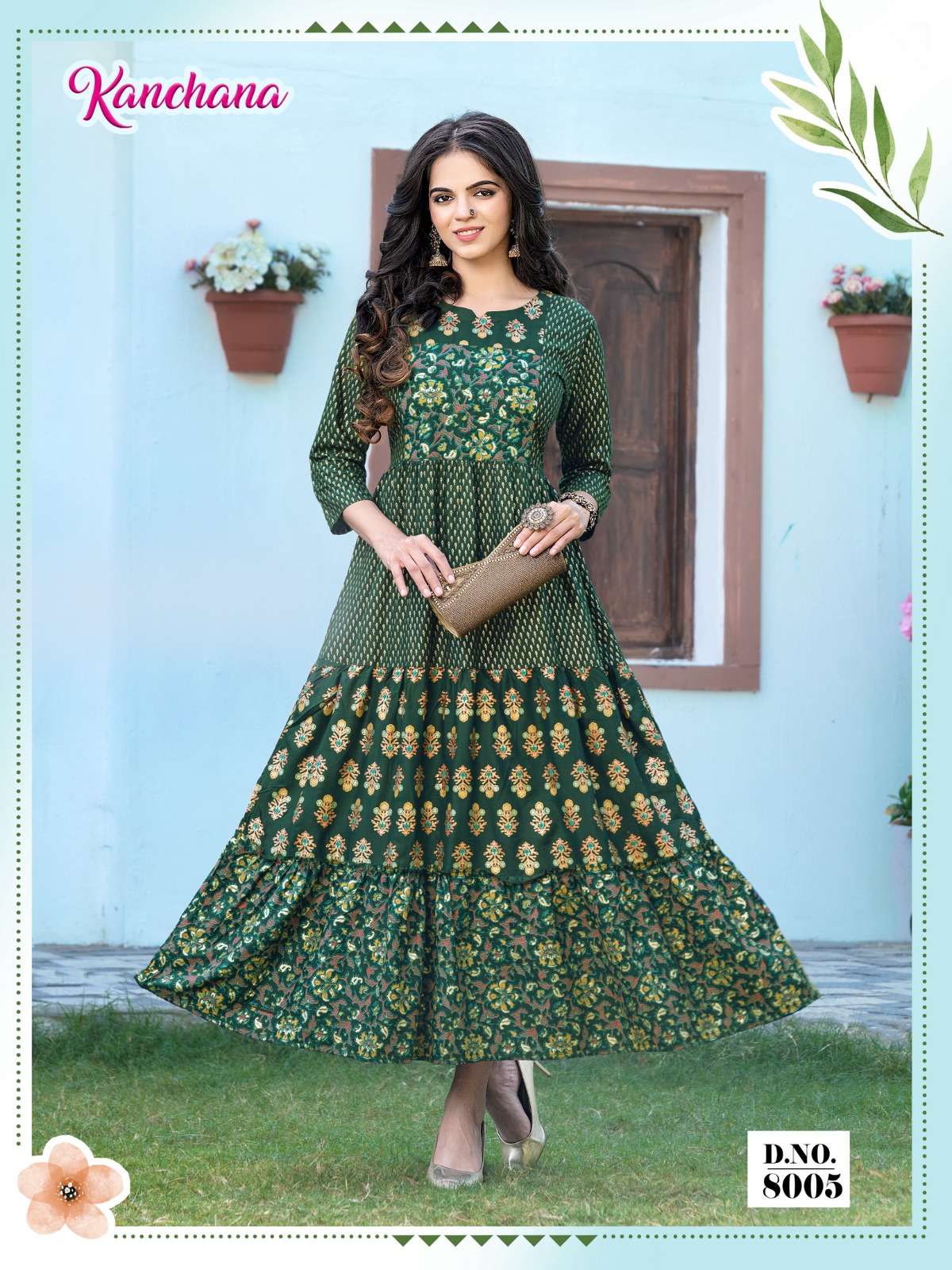 banwery by kanchana 101-108 series reyon flair gown style long kurti wholesale dealer surat 