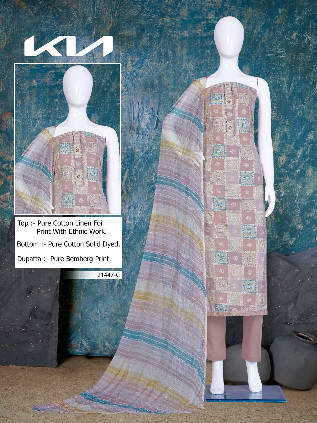  bipson kia 2147 designer linen foil printed salwar kameez wholesale best price india 