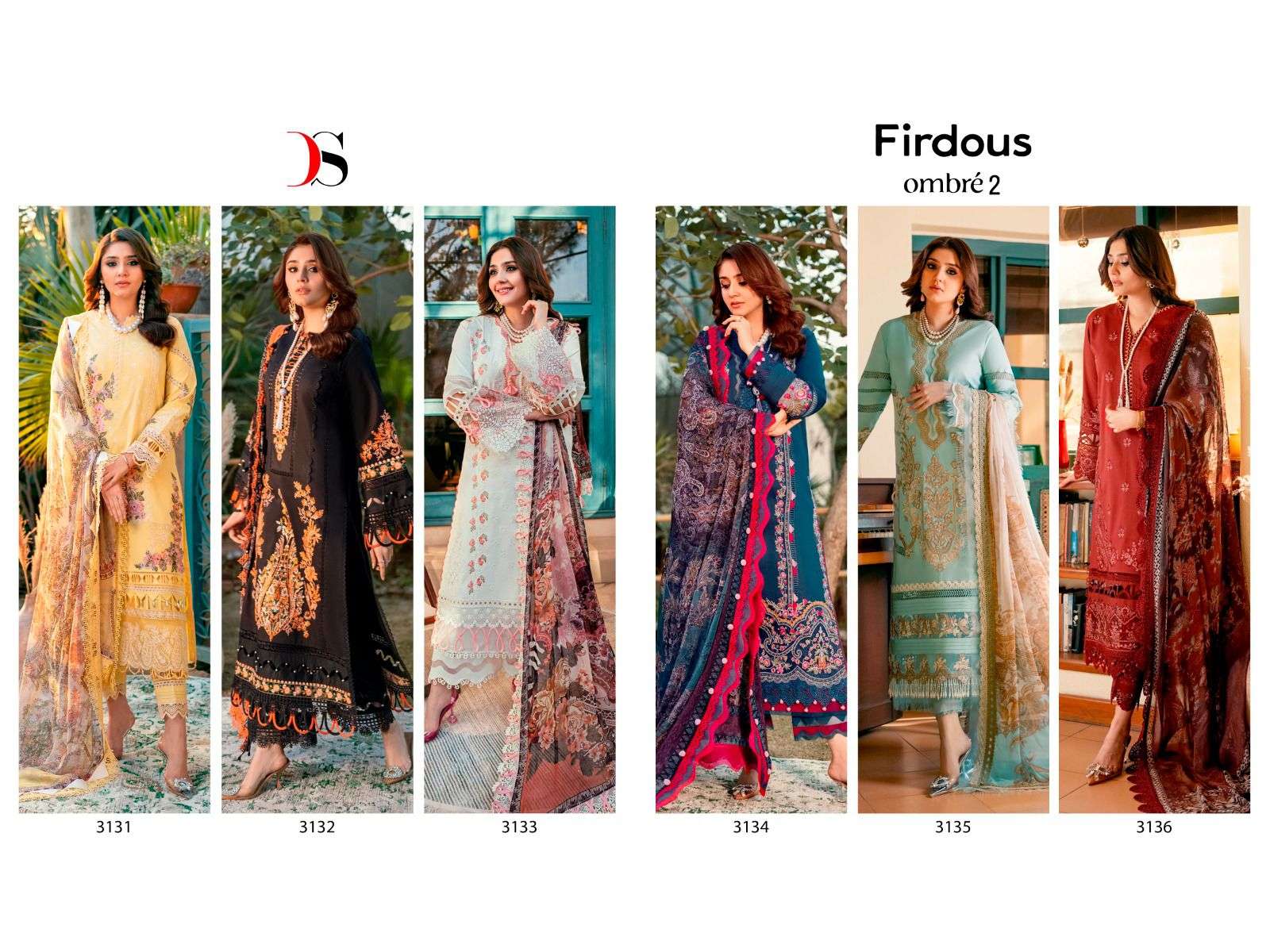 deepsy suits firdous ombre vol-2 3131-3136 series trendy designer pakistani salwar suits collection 2023 