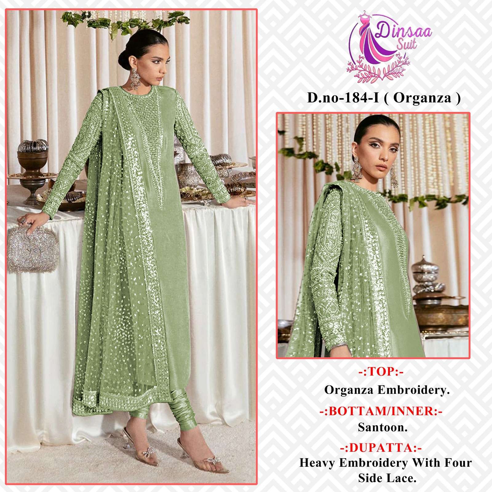 dinsaa suits 184 new colours organza embroidered salwar kameez online best price surat