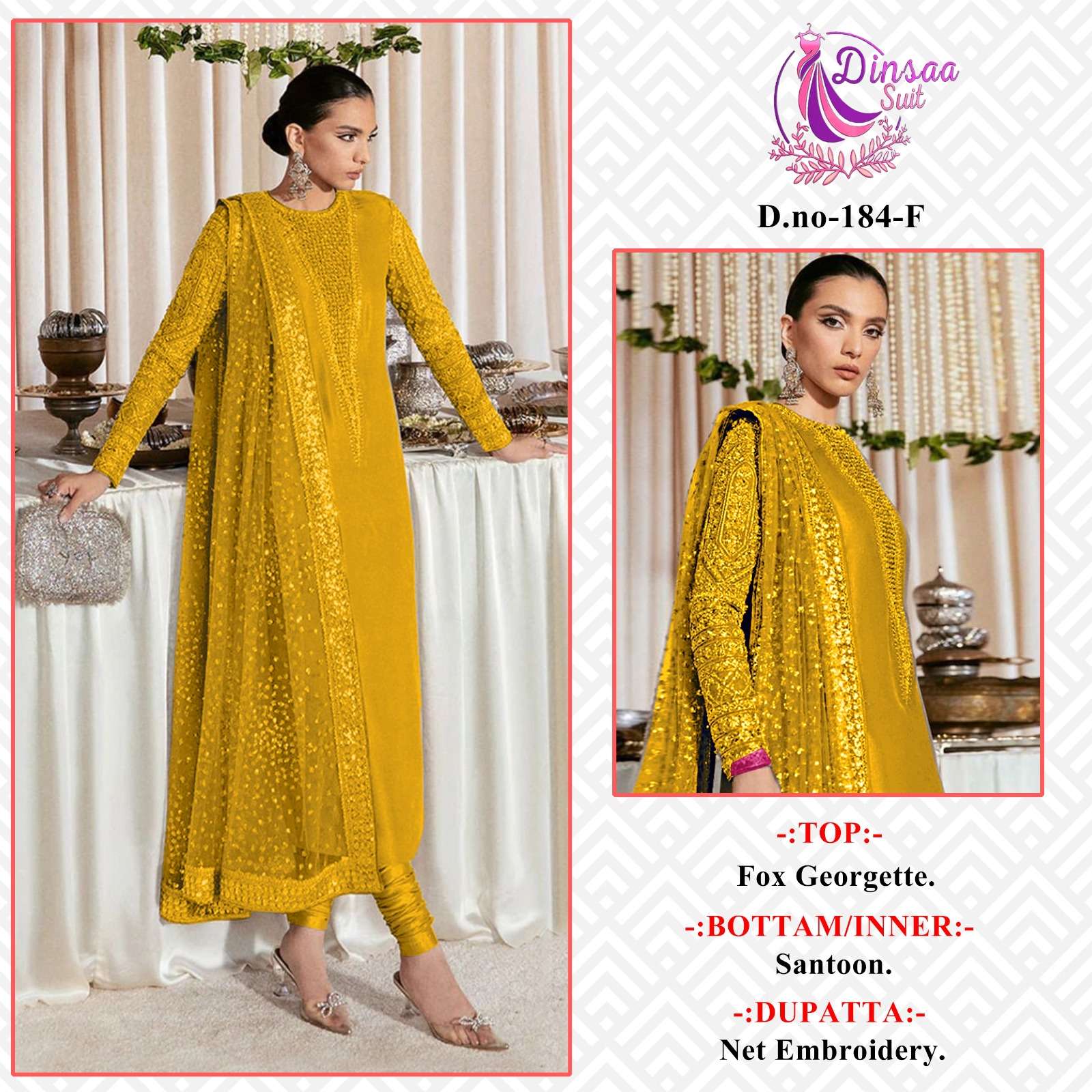 dinsaa suits 184 series fancy look designer pakistani salwar suits manufacturer in surat 