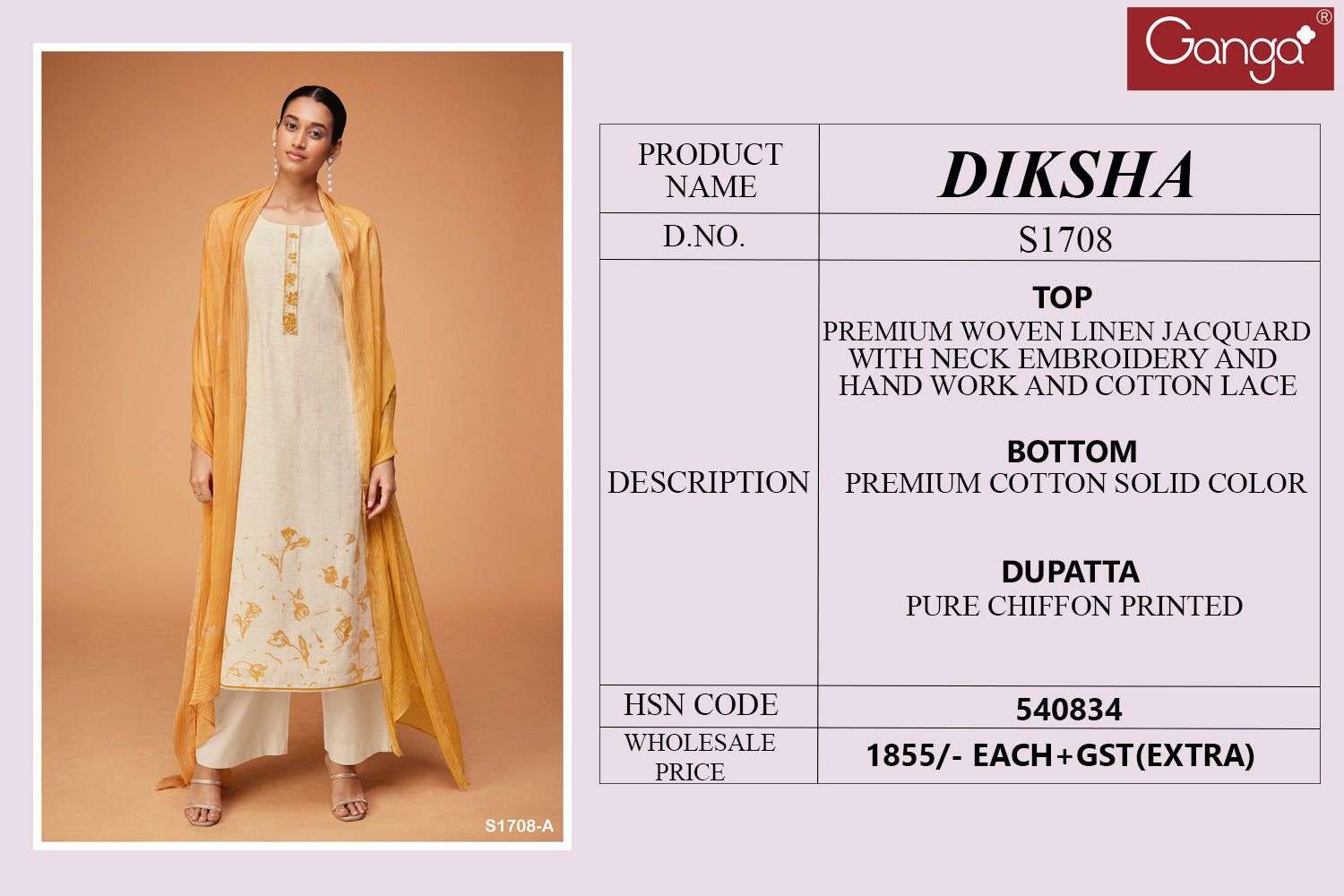 ganga diksha 1708 series exclusive designer top bottom with dupatta catalogue wholesaler surat