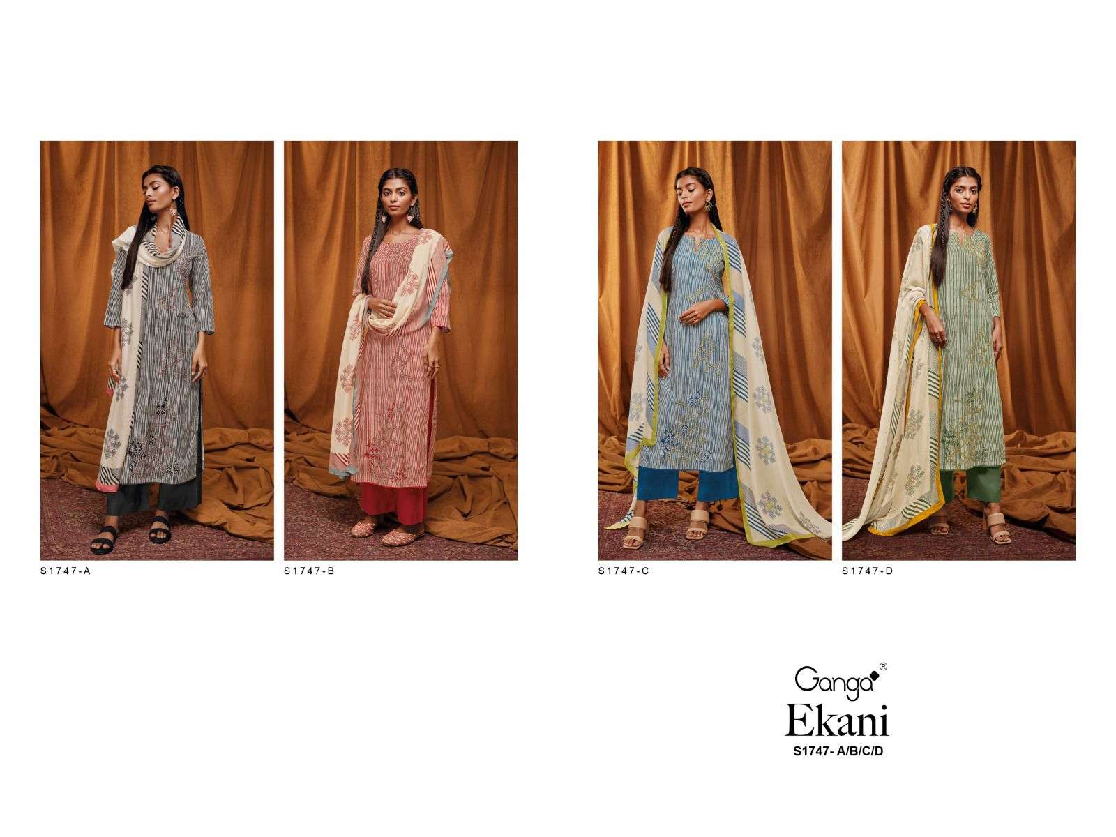 ganga ekani 1747 series premium cotton designer dress material catalogue manufacturer surat 