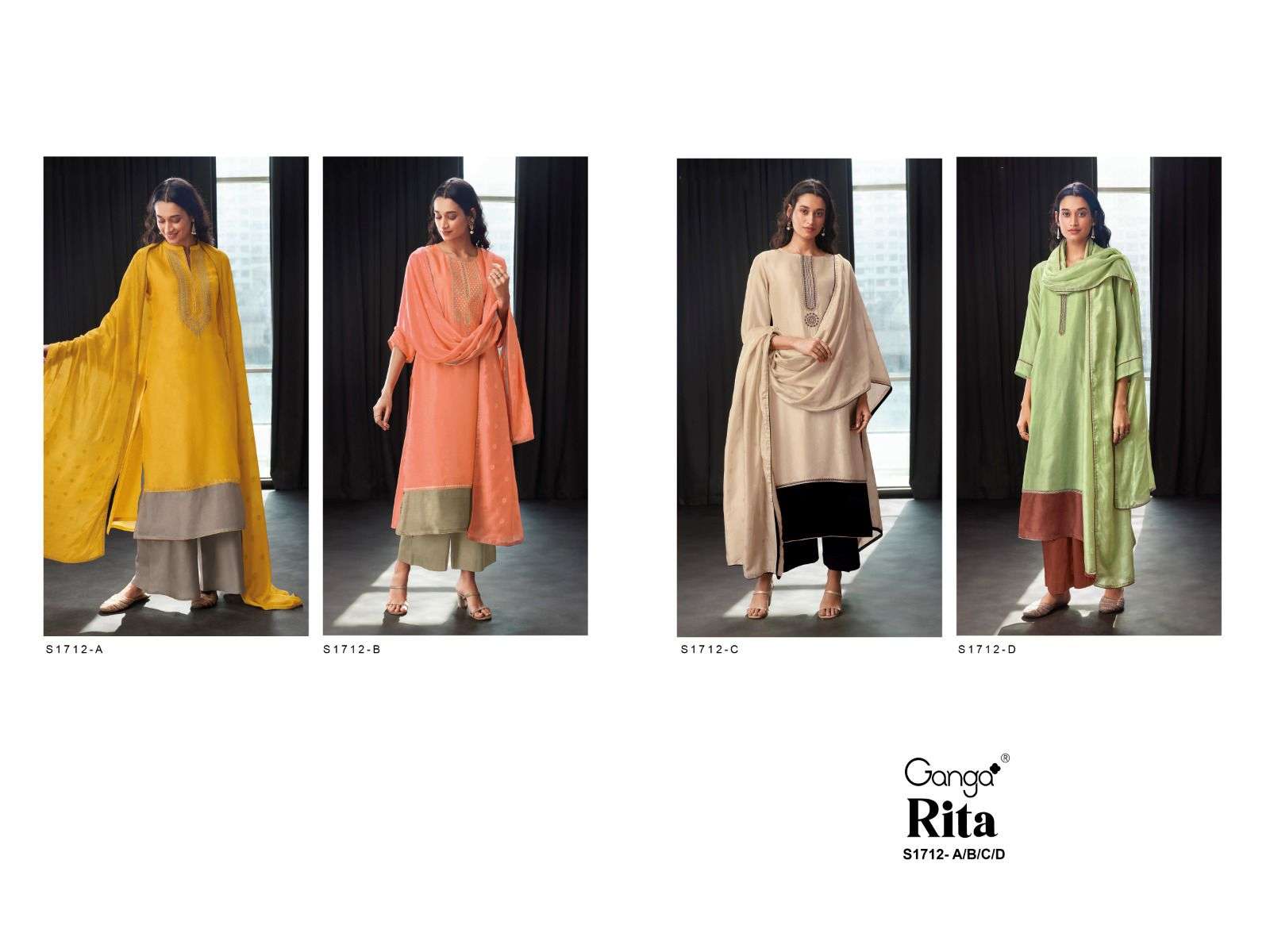 ganga rita 1712 series stylish designer top bottom with dupatta catalogue design 2023