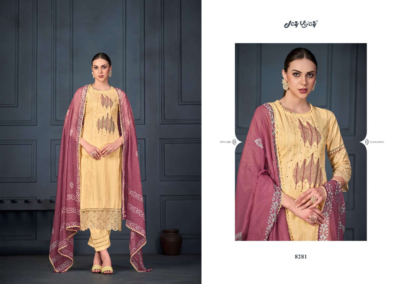 jayvijay erusa 8281-8285 series party wear designer salwar suits catalogue wholesaler surat 