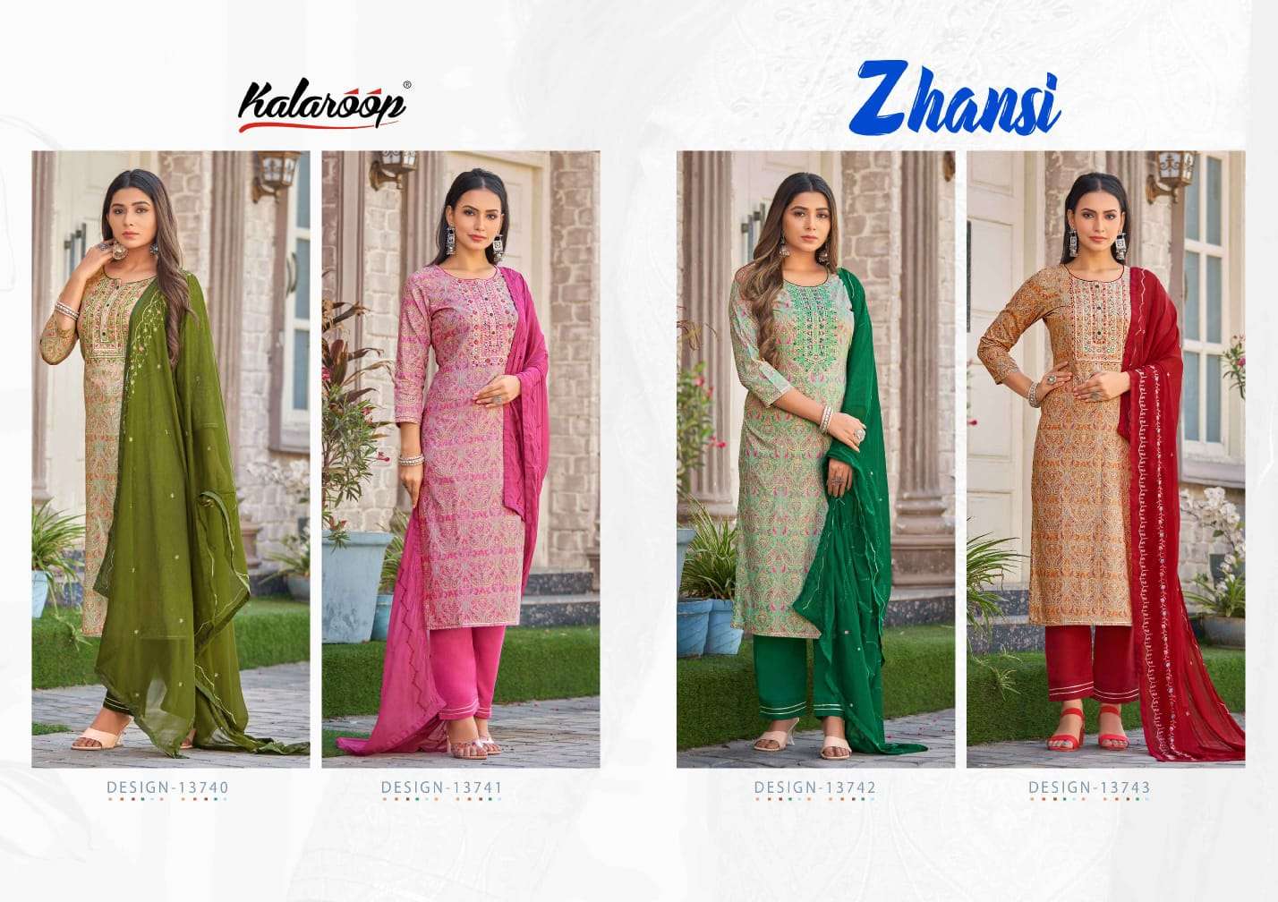 kalaroop zhansi 13740-13743 series fancy cotton printed with work readymade collection surat