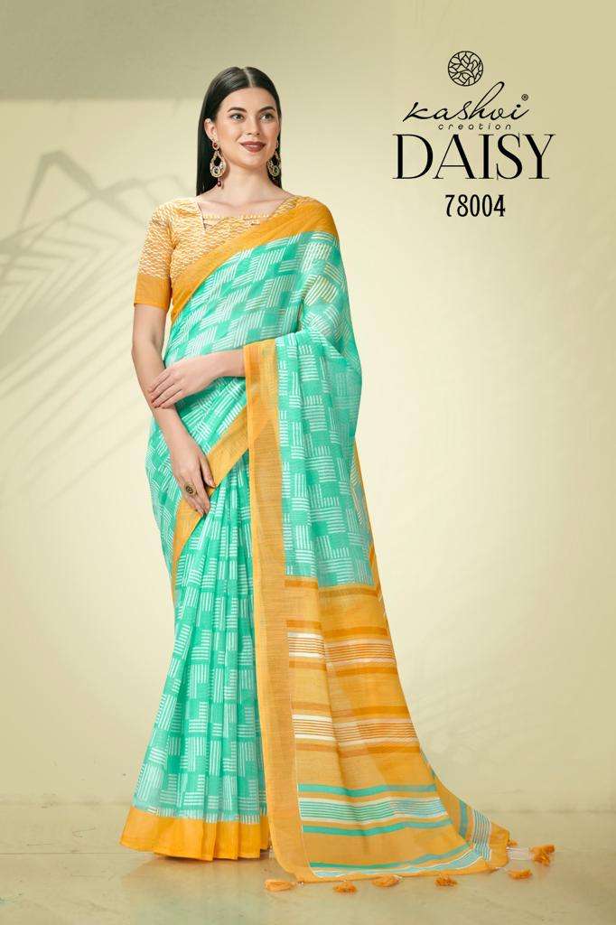 kashvi creation by daisy 78001-78008 series linen silk designer printed saree ctalogue online shopping surat
