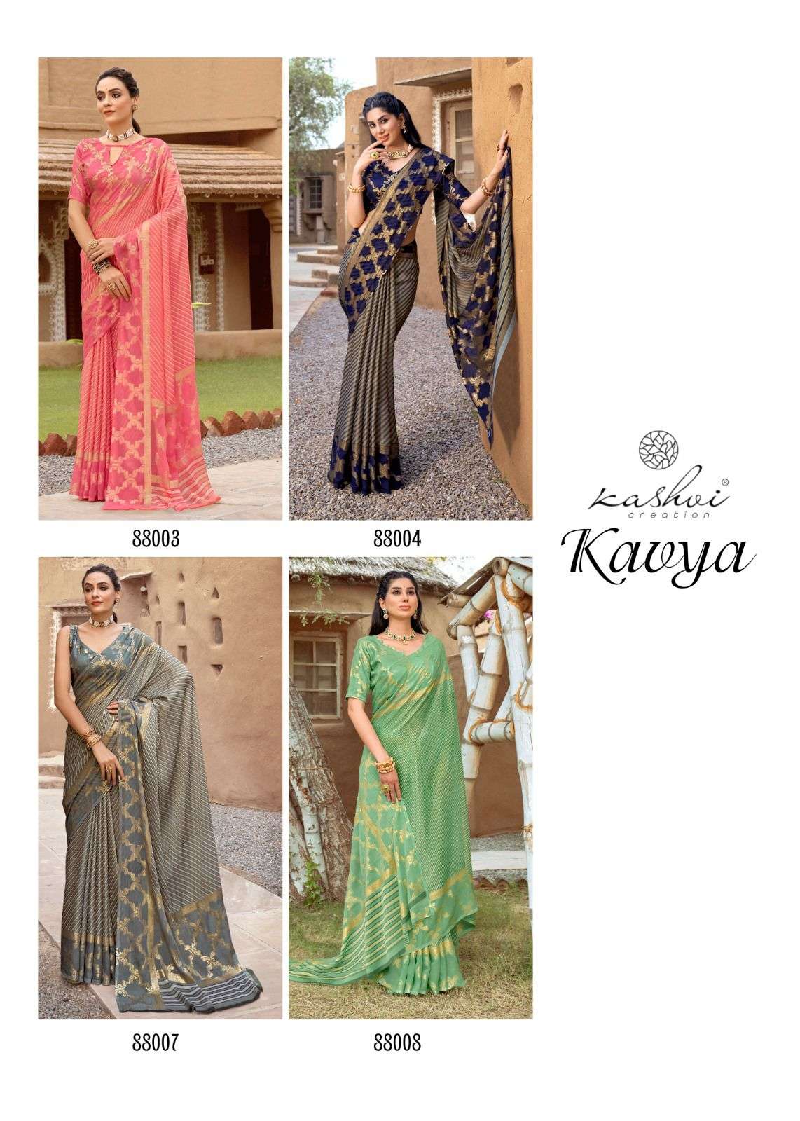 kashvi creation kavya 88001-88008 series latest designer saree catalogue wholesale price surat 