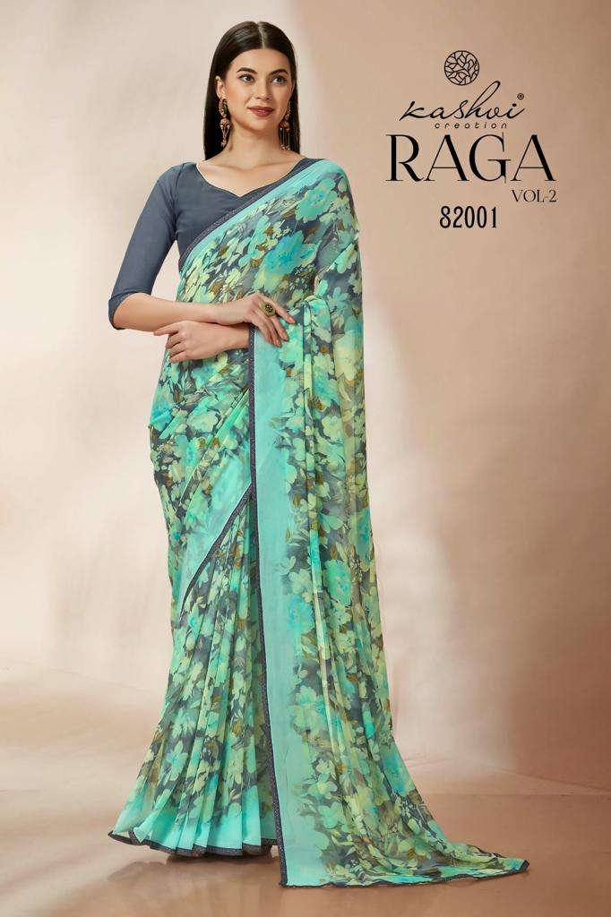 kashvi creation raga vol-2 82001-82008 series georgette designer saree catalogue wholesale price surat 