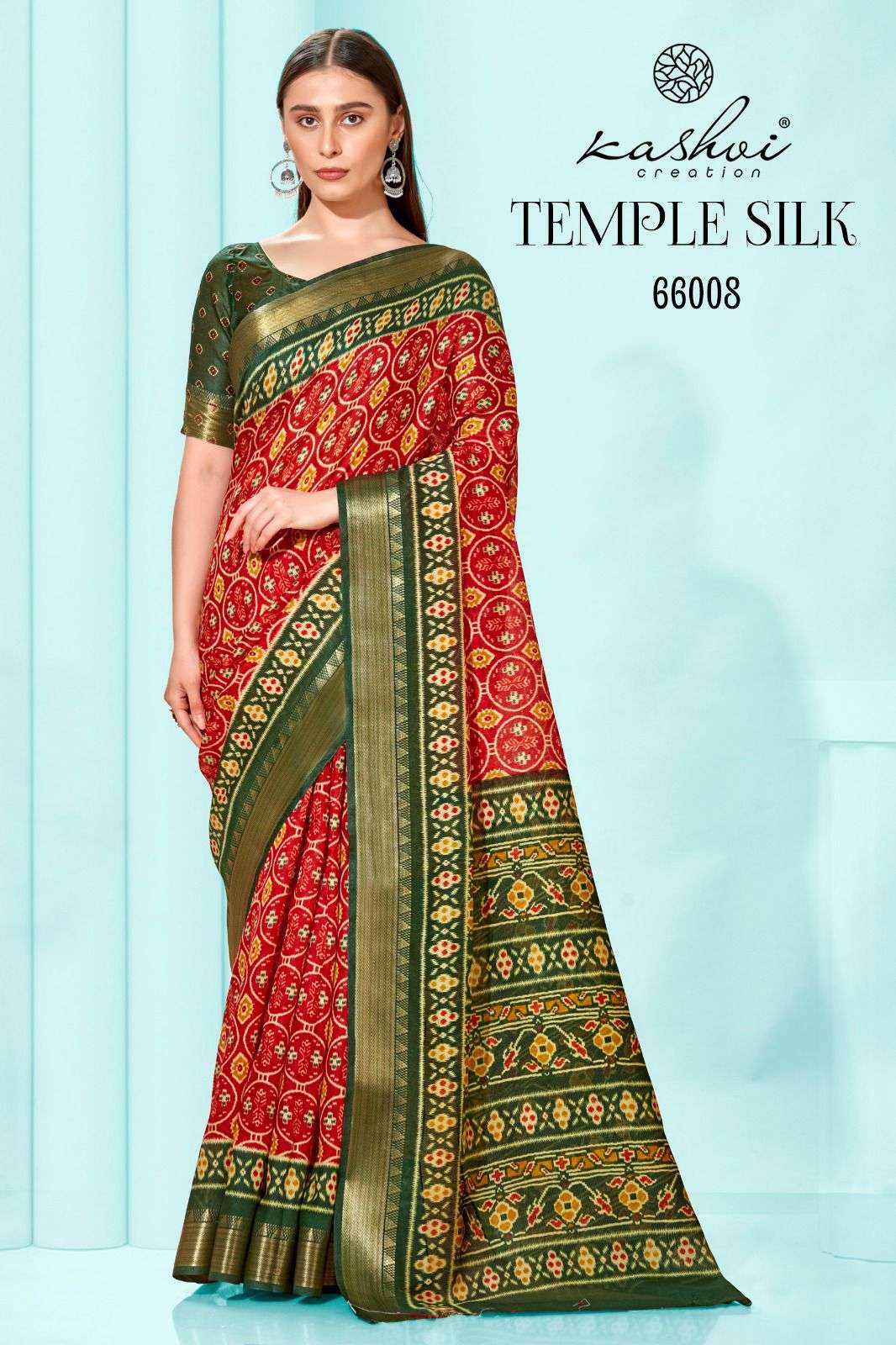 kashvi creation temple silk 66001-66008 series cotton silk designer saree catalogue design 2023