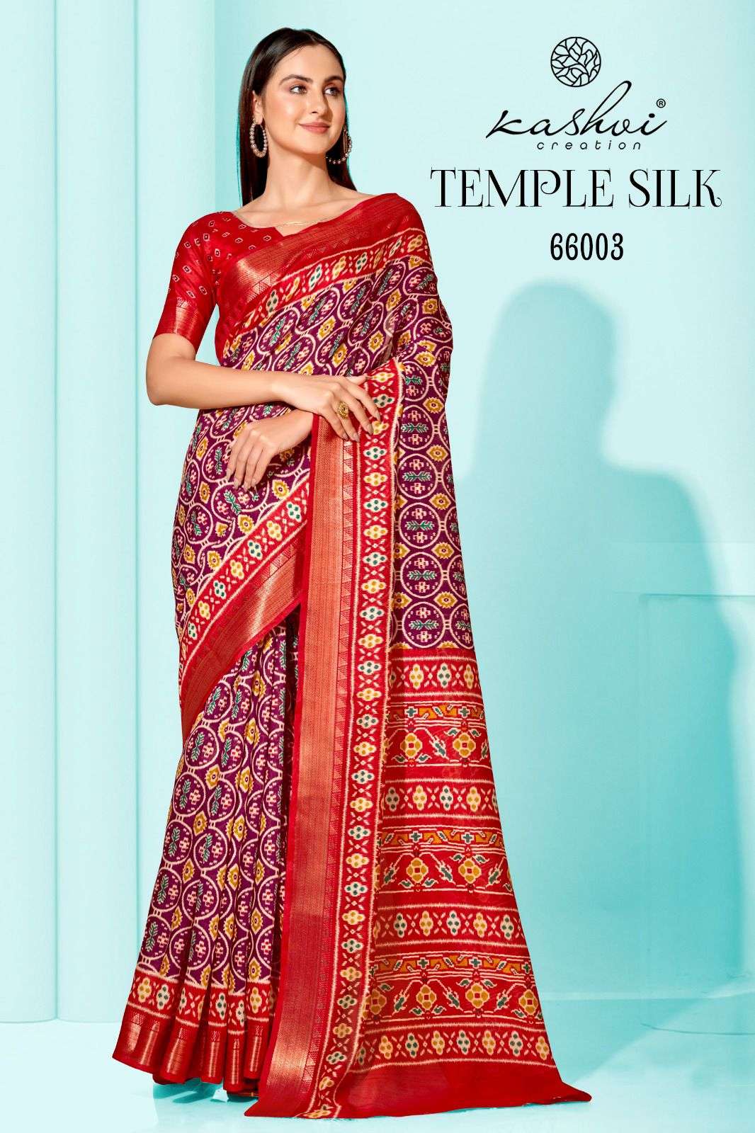 kashvi creation temple silk 66001-66008 series cotton silk designer saree catalogue design 2023
