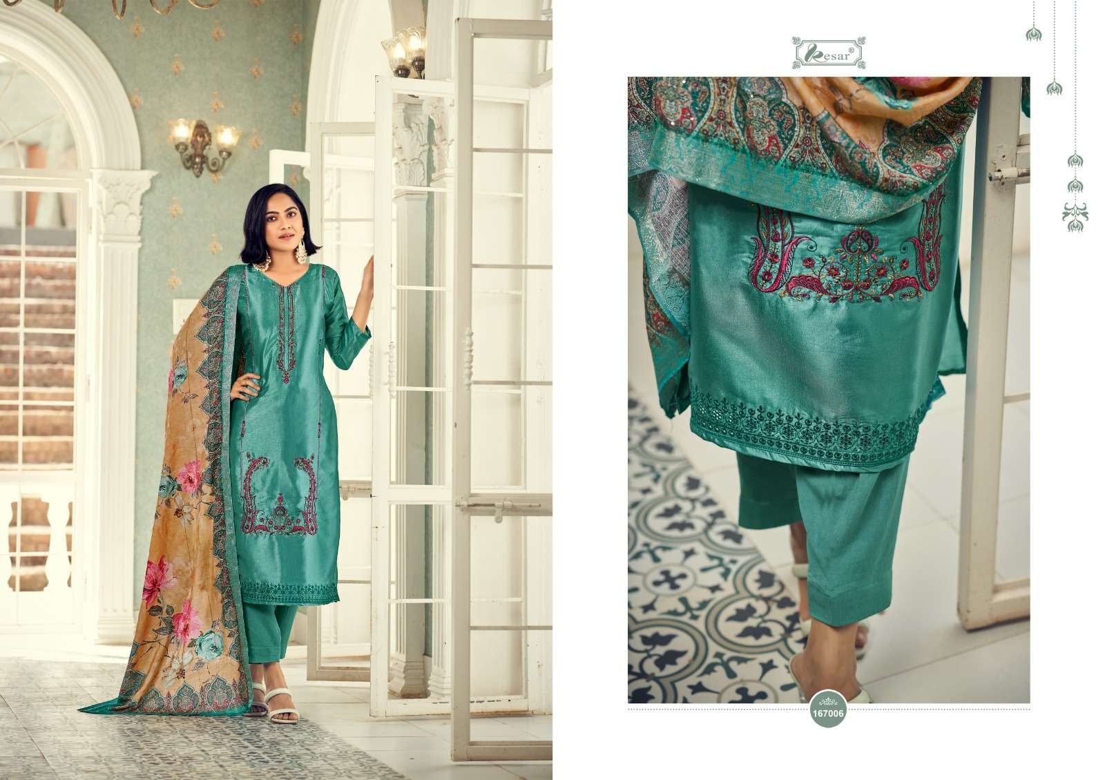 kesar begum 167001-167006 series trendy designer salwar kameez catalogue manufacturer surat