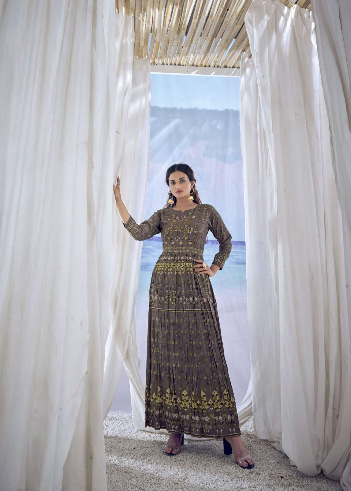 kig amoha exclusive party wear viscose muslin long kurti collection online wholesaler surat 