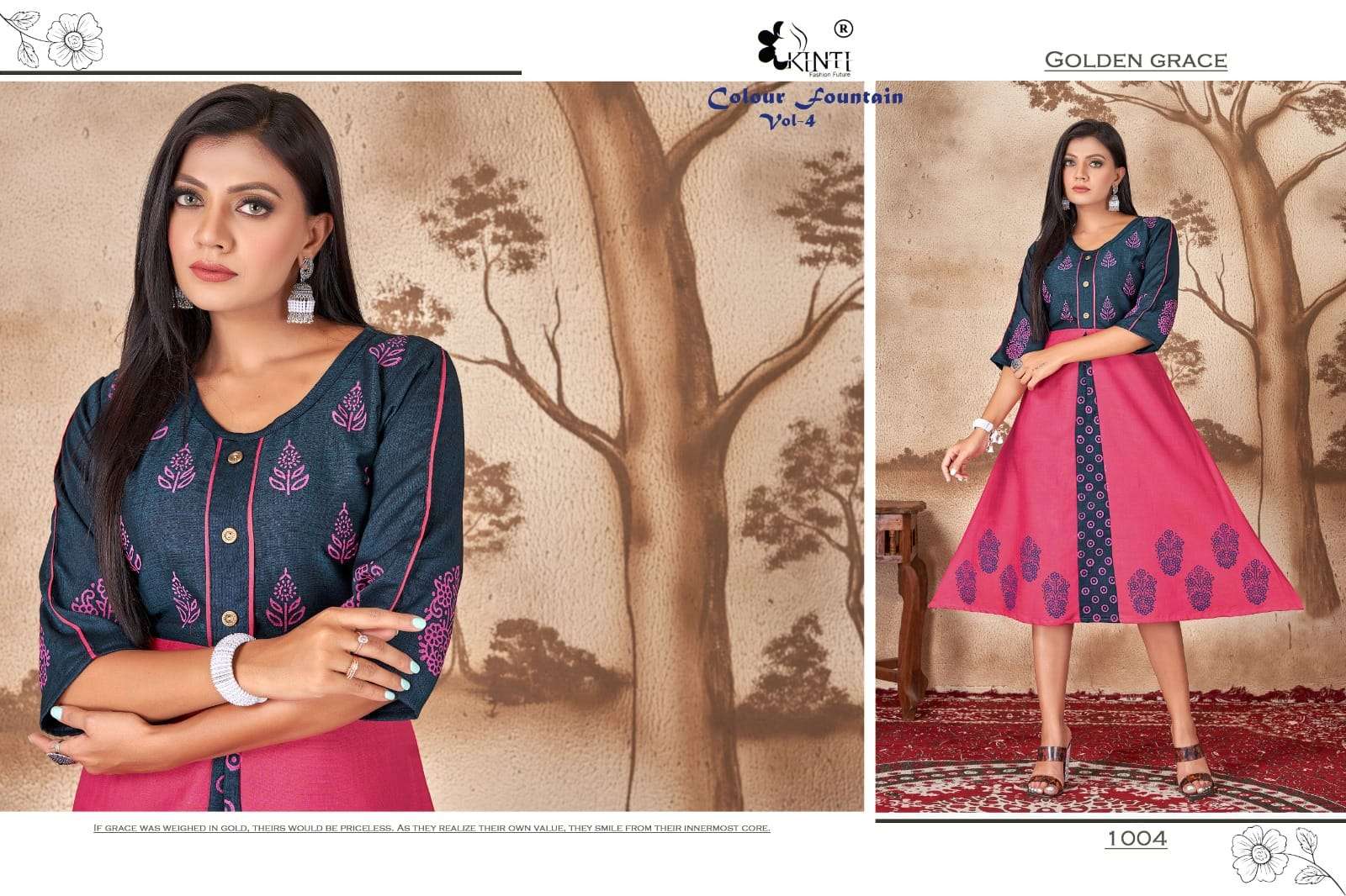 kinti fashion colour fountain vol-4 101-108 series stylish look designer kurtis catalogue online market surat 
