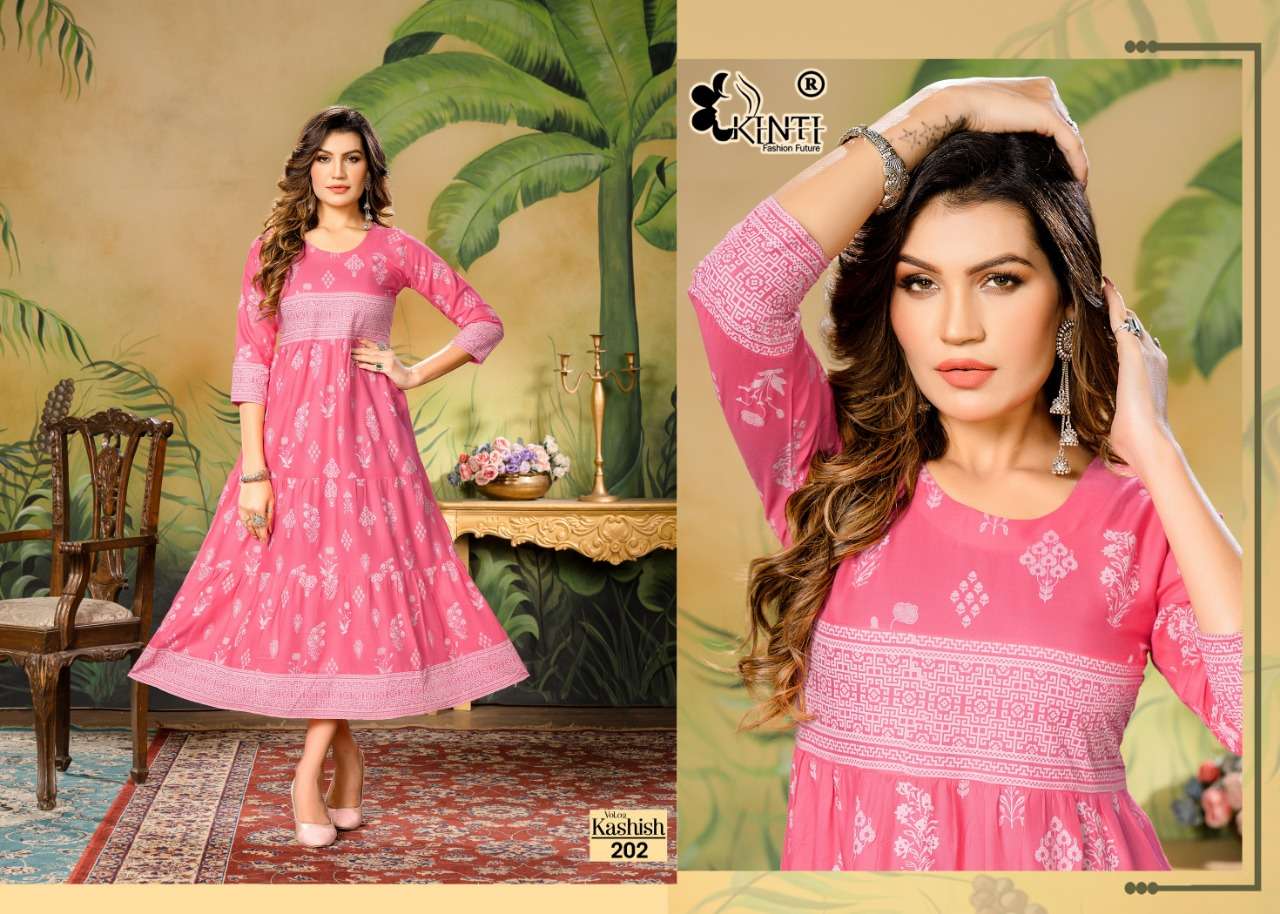 kinti fashion kashish vol-2 201-208 series fancy look designer kurtis catalogue wholesaler surat 