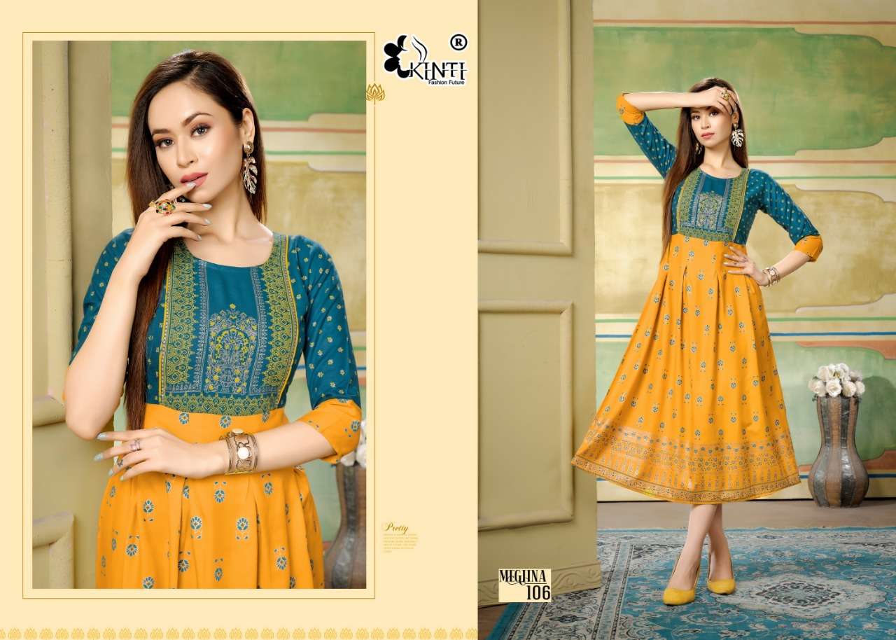 kinti fashion meghna 101-108 series fancy look designer kurtis catalogue manufacturer surat 