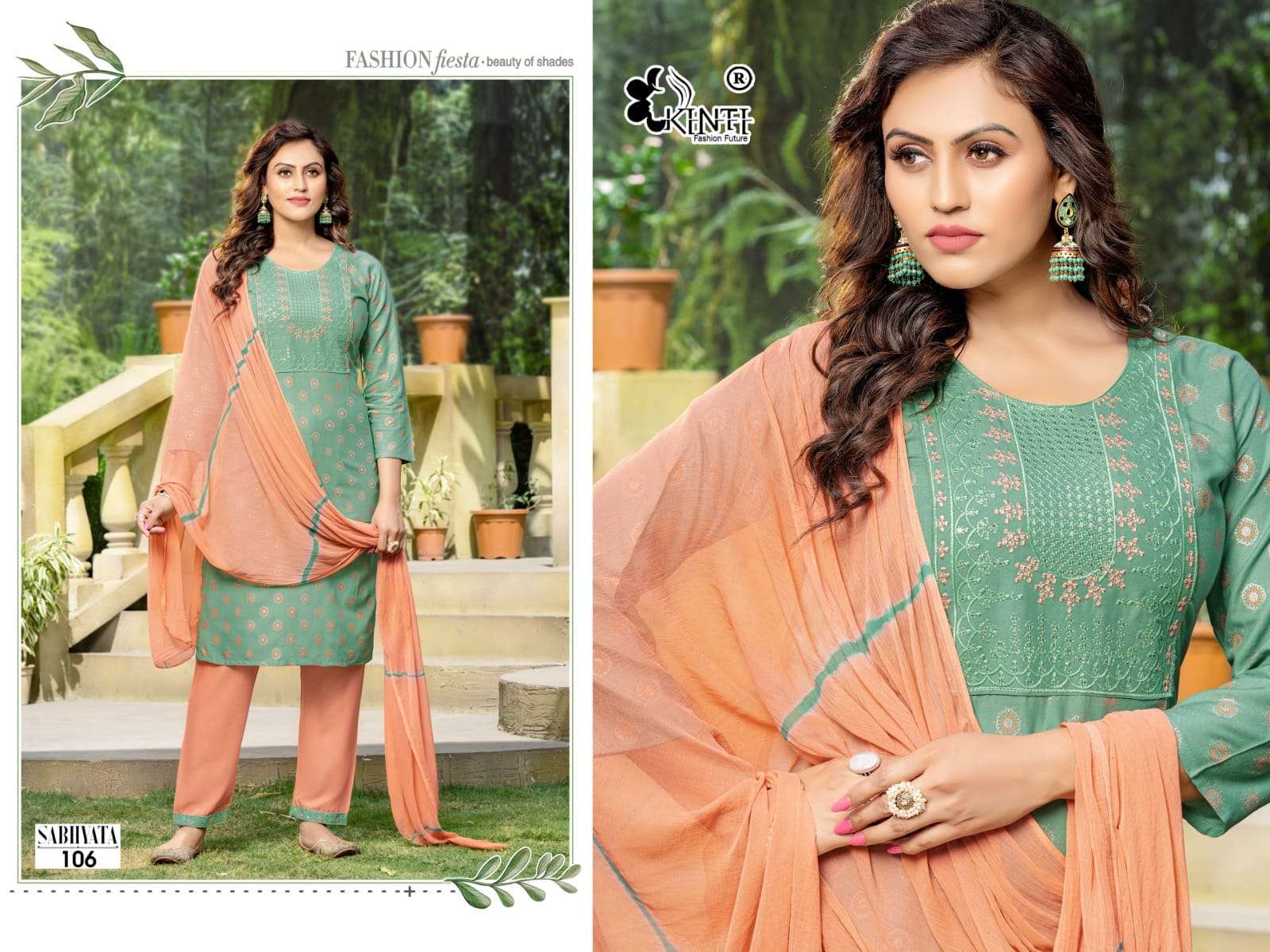 kinti fashion sabhyata 101-106 series top pant with dupatta catalogue manufacturer surat