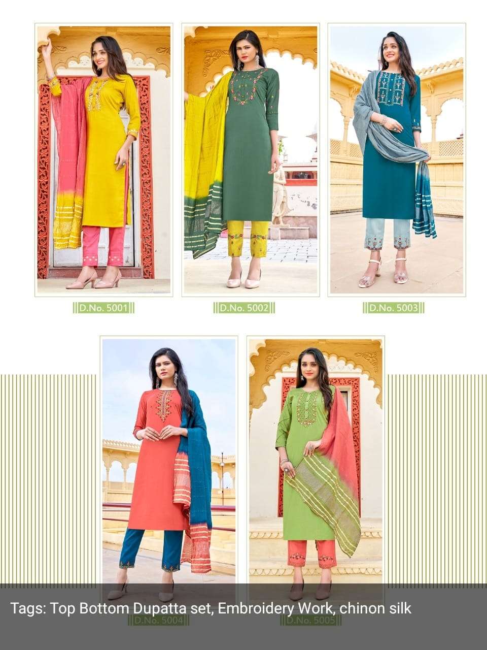 krisha exports kalavati 5001-5005 series wholesale designer kurtis pant dupatta combo supplier surat