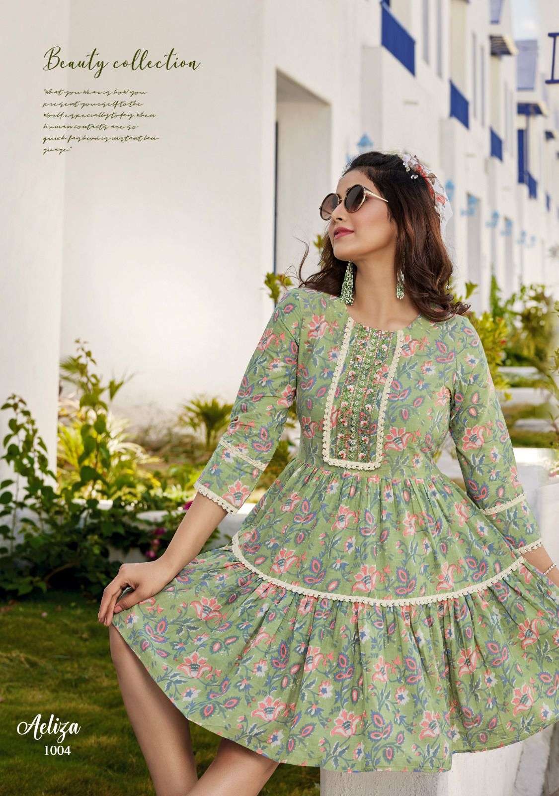 ladies flavour aeliza 1001-1004 series pure cotton designer tunic kurtis latest catalogue surat