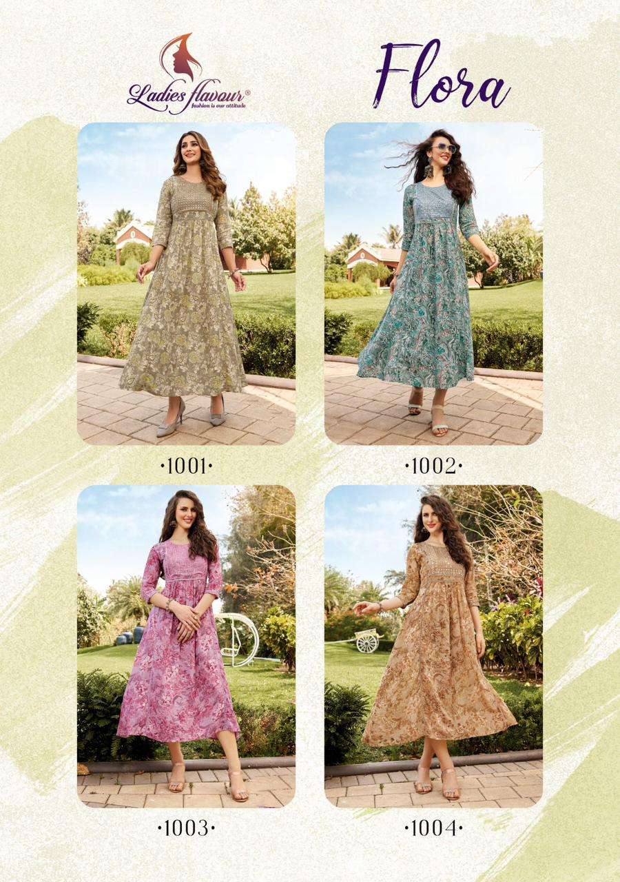 ladies flavour flora 1001-1004 series fancy designer one piece gown style collection manufacturer surat 