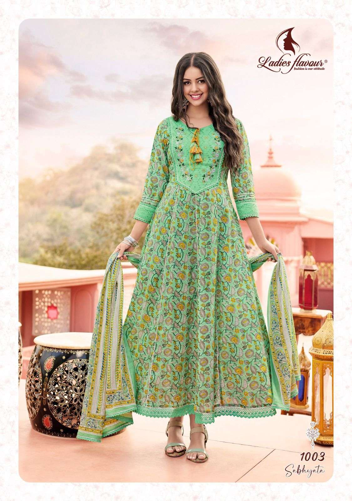 ladies flavour sabhyata 1001-1004 series fancy look designer anarkali gown collection 2023 