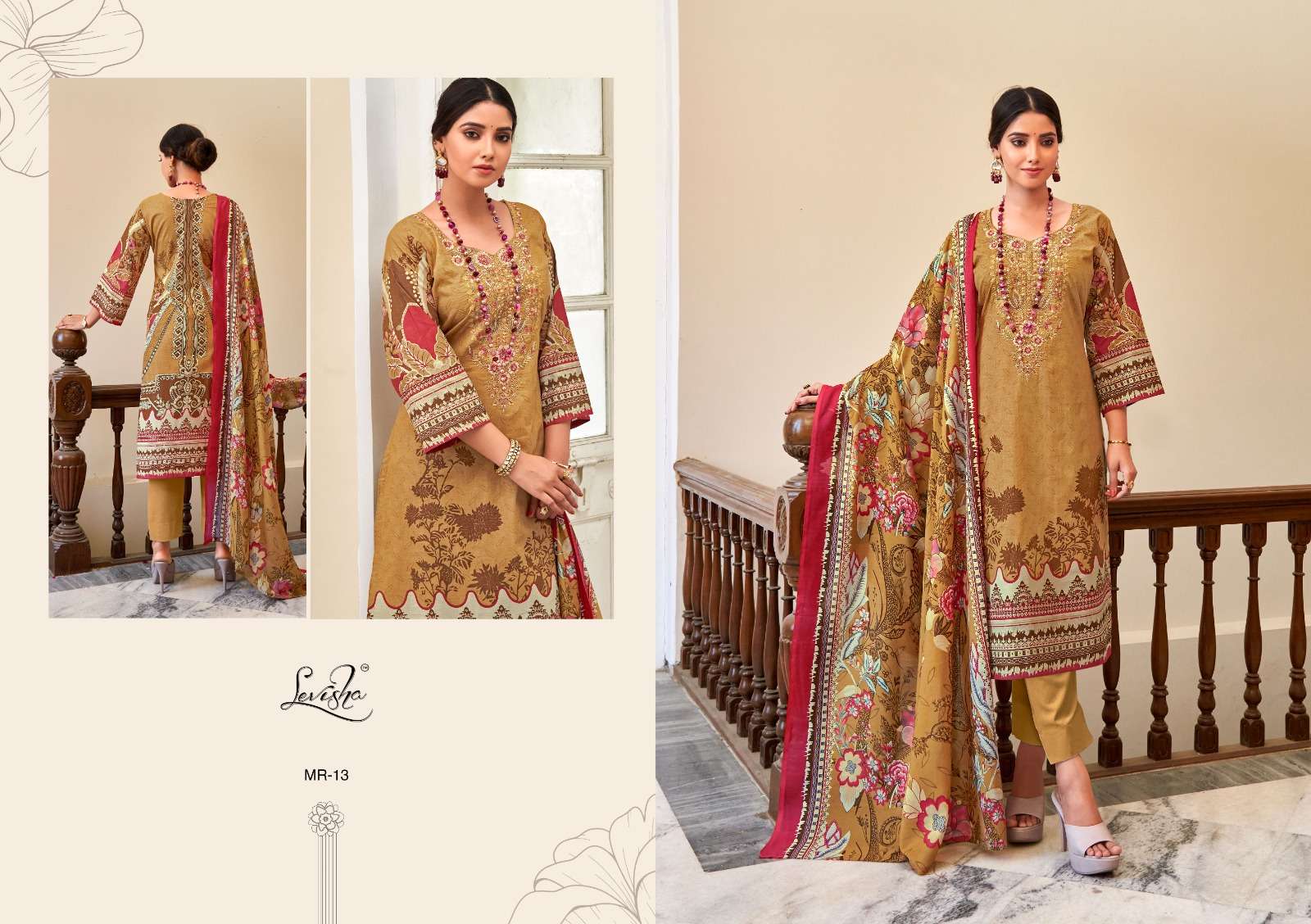 levisha mahiri 13-20 series cambric cotton designer salwar kameez catalogue wholesale price surat 
