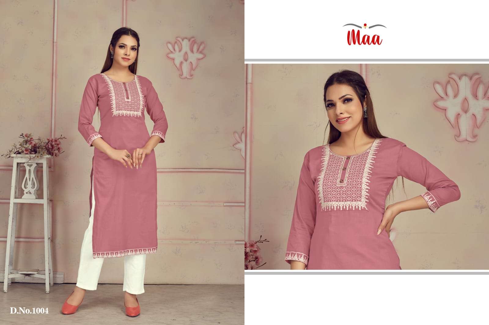 maa creation merakhi 1001-1004 series mul cotton embroidred ready made kurti collection wholesale dealer 