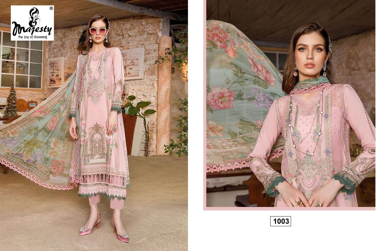 majesty maria lawn vol-12 1001-1006 series pakistani suits dress material catalogue collection 2023