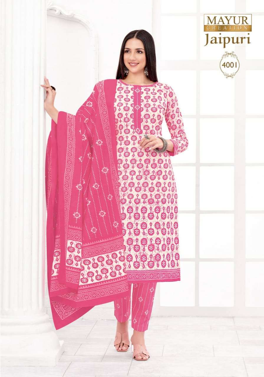 mayur creation jaipuri vol 4-4001-4010 series ready made pure cotton salwar kameez online best rate surat 